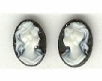 Pair of 10x8mm Black Ivory profile resin cameo cabochon cameos small cameos Item 147R