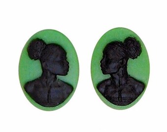 18x13mm African American Cameo Matched Pair Black and White Resin Cameos S2066