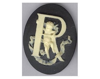 Cabochon Cameo Letter K Monogram Personalized Resin Initials 40x30mm Black