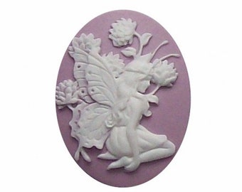 1pc 40x30 Woodland Fairy cabochon resin cameo Lilac Fairy Cameo purple white jewelry finding cameo jewelry supply fantasy craft supply 265x