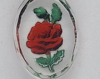 18x13mm Vintage German Glass Intaglio Red Rose Cameo Cabochon J148