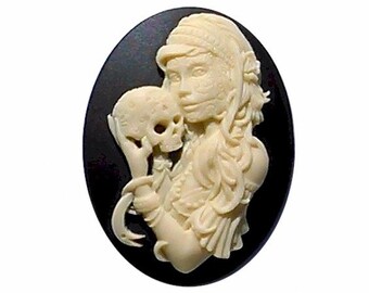 40x30mm skeleton cameo or gothic black off white cabochon darkly morbid scary mother & child super creepy full of tattoos and horror  932x