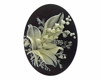 1pc cameos 40x30mm lily of the valley resin cameo flower bouquet cabochon Black cream diy plastic wedding favor supplies jewelry supply 934x