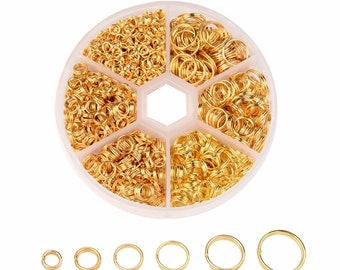 1600pcs Mixed Size Bright Gold Jump Rings 4mm-10mm jewelry connectors  jewelry findings for crafts and chainmaile 100z