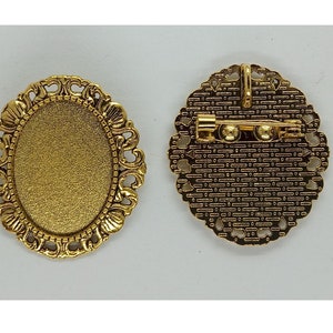 25x18 cameo base Antique Gold Brooch setting with Bail cabochon gemstone pin necklace combo makes a great photo charm for weddings S4177