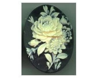 1pc 40x30mm resin cameo flower bouquet cabochon Black cream cameos flat back bead plastic stone wedding favor supplies jewelry supply 452r