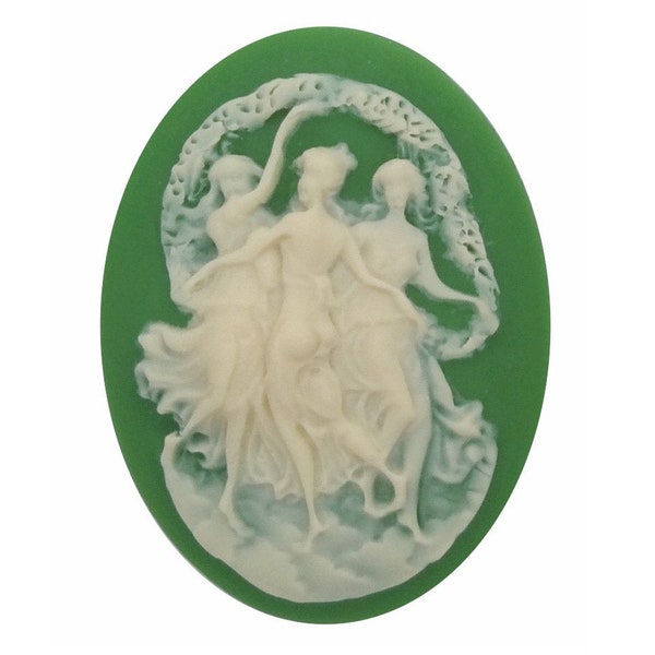 Three Muses cameo 3 Graces Dancing Girls Resin Cameo Green 40x30mm irish green cabochon  352x