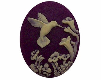 Purple Hummingbird Resin Cameo 40x30mm Humming Bird cabochon flora fauna fantasy jewelry craft scrapbook supply botanical  nature   523x