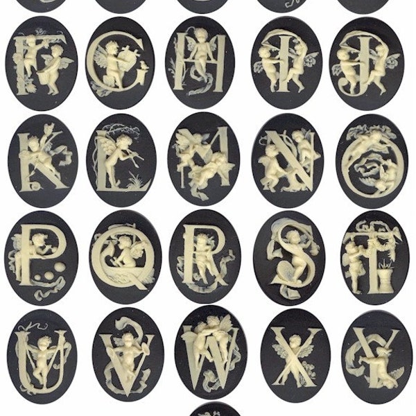 Ensemble de 26 lettres de l'alphabet, neutres en matière de genre, 40 x 30 mm, lot de cabochons de camées en résine, bijoux personnalisés DIY, CADEAUX, aimants, réservation de ferraille, etc.