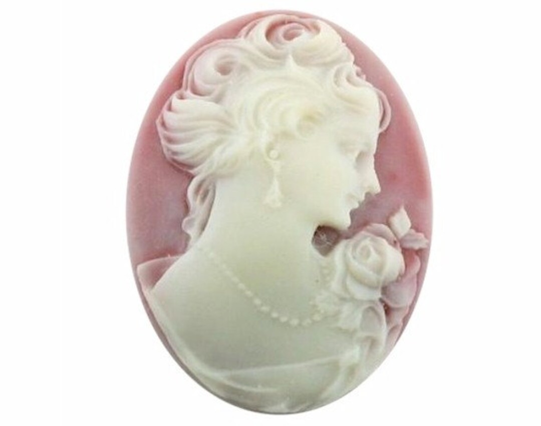 Lady Cameo 1pc 40x30mm Ruby Red White Woman Silhouette Cameo Resin