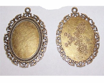 Antique Bronze 40x30mm Cameo Setting cabochon mount or frame w/ Ring diy cameo necklace pendant jewelry findings cameo jewelry supply   508x