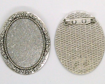 Ajuste de cameo de 40x30 mm Marco o montura de broche de camafeo de plata antigua para sus cameos, cabujones o piedras preciosas S2198
