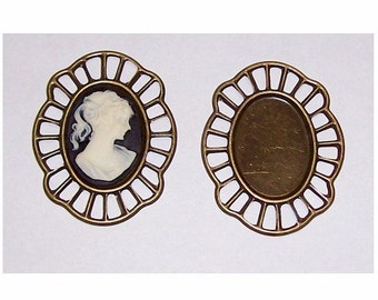 6pc 25x18mm  Brass Cabochon Cameo Setting  antique style ( 6 pcs ) light weight use vertically or horizontal 512x
