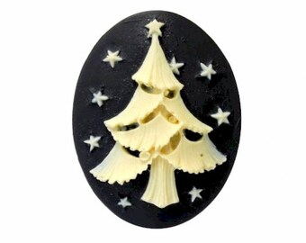 Christmas Tree Resin Cameo 40x30mm Holiday Theme Cabochon Black cream 6c holiday accessory white christmas tree ornament resin unset