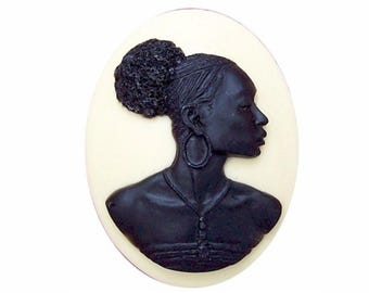 Black Cameo OFF WHITE 40x30mm Afro Centric tribal jewelry Africa cabochon African American woman Blackamoor black history ethnic women 718x