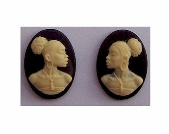 black cameo pair 18x13mm small size dainty African American resin Cabochons for crafting diy ethnic earrings and other Jewelry or gifts 615x