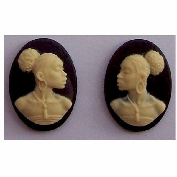 black cameo pair 18x13mm small size dainty African American resin Cabochons for crafting diy ethnic earrings and other Jewelry or gifts 615x