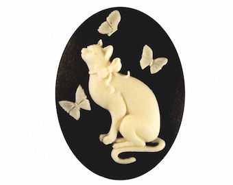 40x30 fairy kei Resin Cat Cameo Butterfly cabochon Black creme cameo 30x40 plastic stone diy cat mom jewelry supplies or ornament 910x