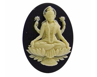 40x30mm Hindu Goddess Deity Lakshmi in lotus flower Wife Of Vishnu Black Resin Cameo  jewelry findings cameo jewelry supply S4105
