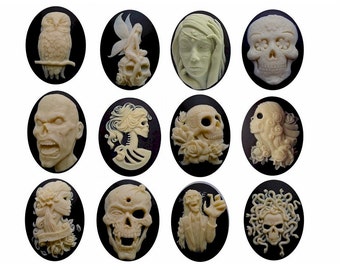 halloween decor 1dz scary skull cameo bulk 40x30 Gothic cameos Zombie Day of the Dead Lolita Fairy Owl molded resin horror cabochons 818x