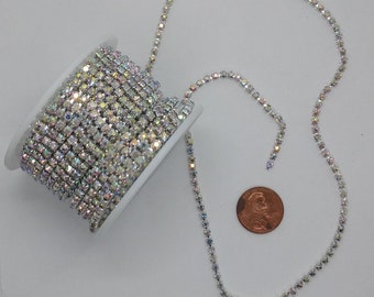 1 YARD  2.8mm AB aurora borealis Rhinestone Chain Silver Backed Crystal Trim Cup Chain jewelry finding supply S2123