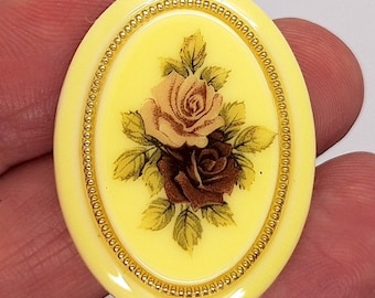 40x30mm Vintage Flower Double Rose Cabochon Decal on Plastic S4228