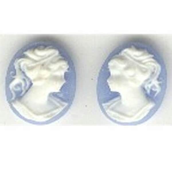 14x10mm blue and white classic ponytail girl matched pair resin cameo - We offer 100's of cameo designs -  cameo jewelry supply  143R