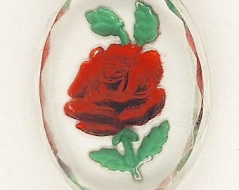 25x18mm Vintage German Glass Intaglio Red Rose Cameo Cabochon J147