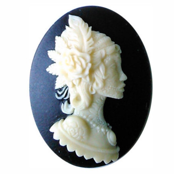 1pc goth cameo 40x30 cabochon ( bride tattoo royal princess queen gothic Skull Jewelry punk cosplay wedding gypsy) diy halloween supply 873x