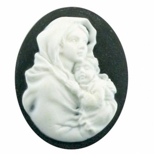 40x30 virgin mary madonna cameo religious charm resin cabochon mother child christian religious cameo black white church project supply 610R