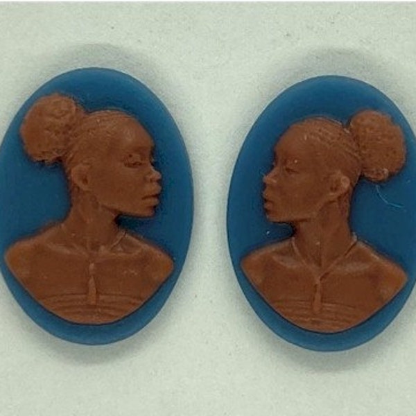 1 pair 18x13mm African American Blue and brown Woman Resin Cameo Cabochon  for diy african earrings  Jewelry Finding  S4137