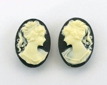 pr 18x13mm cameos Right Left Facing Black cream silhouette cameo Pony tail Girl Resin Profile caochon victorian style jewelry finding S2041
