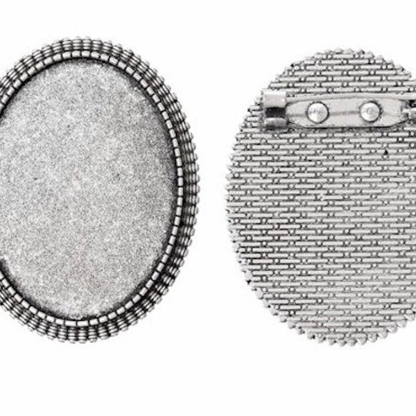 40x30mm cameo setting w/ pin Antique Silver Cameo Brooch frame or mount for your cameos cabochons or gemstones 745x