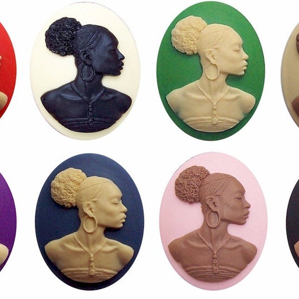 Black cameo bundle 8pcs 40x30mm diy supply for African American Centric jewelry and craft black history gifts blank with no pin on back 647x