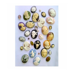 cameo cabochon bulk lot resin cabachon 1/4lb (25- 30 pcs)  make your own buttons pendants pins rings etc. most 40x30mm loose oval cabs  690q