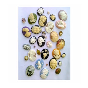 DIY cameo brooch cabochon bulk lot cameos resin cabachon 1/4lb (25- 30 pcs) button pendant pin rings most 40x30mm loose oval cabs  690q