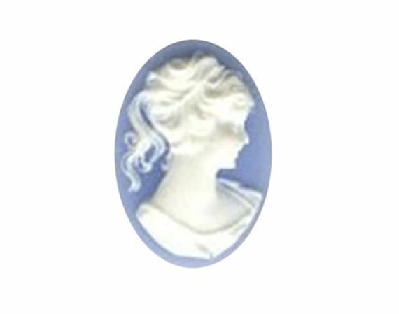 Cabochon 25x18 Blue White Cameo Ponytail Girl Resin Cameo Cameo