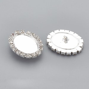 1pc 18x13mm Silver Rhinestone Button Shank Button Back blank button supply turn any flat back 18x13 cabochon into a ooak button S2096