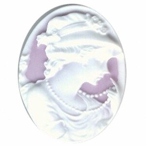 lavender flapper cameo loose 40x30mm Cabochon 1920's woman with pearls and hat oval cabachon lilac resin jewelry finding diy deco supply 25a