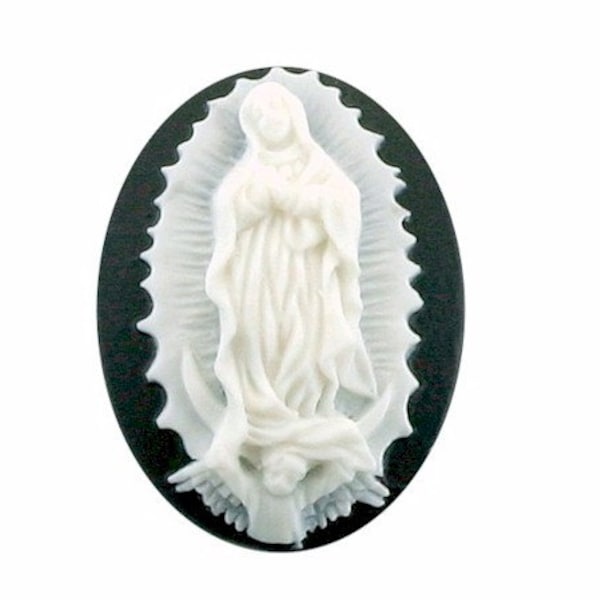 25x18mm Our Lady of Guadalupe Resin Cameo  Virgin Mother Mary BLACK White  cabochon jewelry finding loose unset religious jewelry S2085