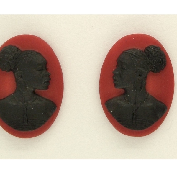 1 pair 18x13mm African American Black Red Woman Resin Cameo Cabochon for diy african earrings  Jewelry Finding  S4041