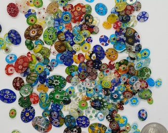 Quarter pound Lot of Flat Backed millefiori Glass Cabochons mosaic art embellishment ultimate collage craft destash  art embellishment L19