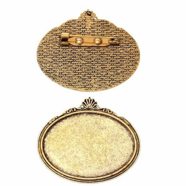 40x30mm Antique Gold HORIZONTAL Brooch Setting with Pin Back ( use with cameos cabachons or gem stones)  jewelry findings  742x