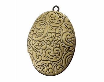 1pc Antique Bronze Locket with Flower Pattern 34x24mm solid perfume locket supply picture locket fragrance jewelry 696x