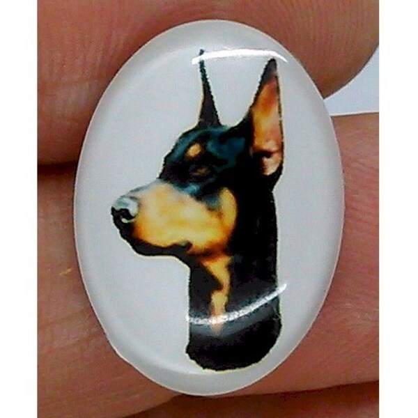 25x18mm Doberman Pinscher Dog Glass Cabochon Cameo Jewelry Finding S2223