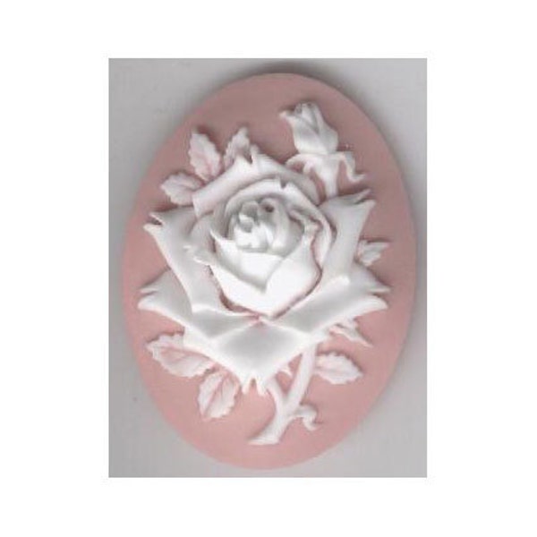 pastel goth rose cameo light Pink cabochon botanical nature jewelry resin cameo Pink White jewelry finding 40x30 lolita wedding supply 620q