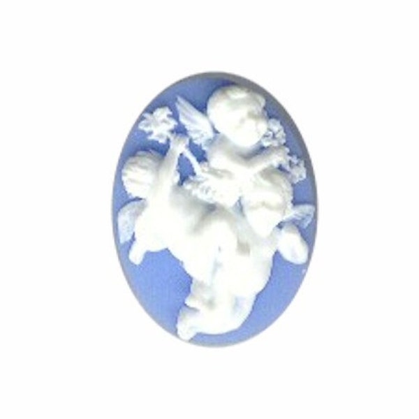25x18 cameo angel Blue cabochon Cherubs loose unset flat backed resin old testament cherubs for sunday school crafts or scrapbooking  34a