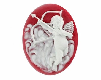 Cupids Arrow Resin Cameo 40x30mm Valentine Theme Angel Cherub dark Red White religious cabochon jewelry finding heavenly heaven supply 8c