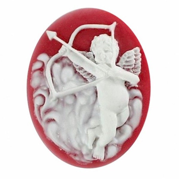 Cupids Arrow Resin Cameo 40x30mm Valentine Theme Angel Cherub dark Red White religious cabochon jewelry finding heavenly heaven supply 8c