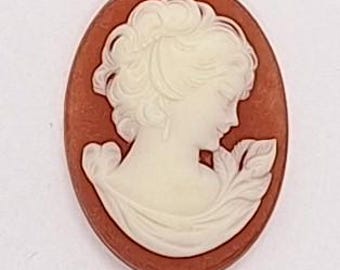 25x18mm Carnelian and White Woman with Short Hair Resin Cameo J133
